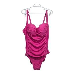 Nicole Miller Studio Pink Ruched One Piece Swimsuit 3X